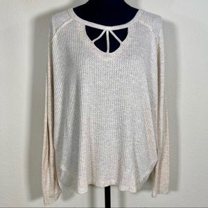 Democracy Dolman Sleeve Waffle Knit Top Oatmeal L